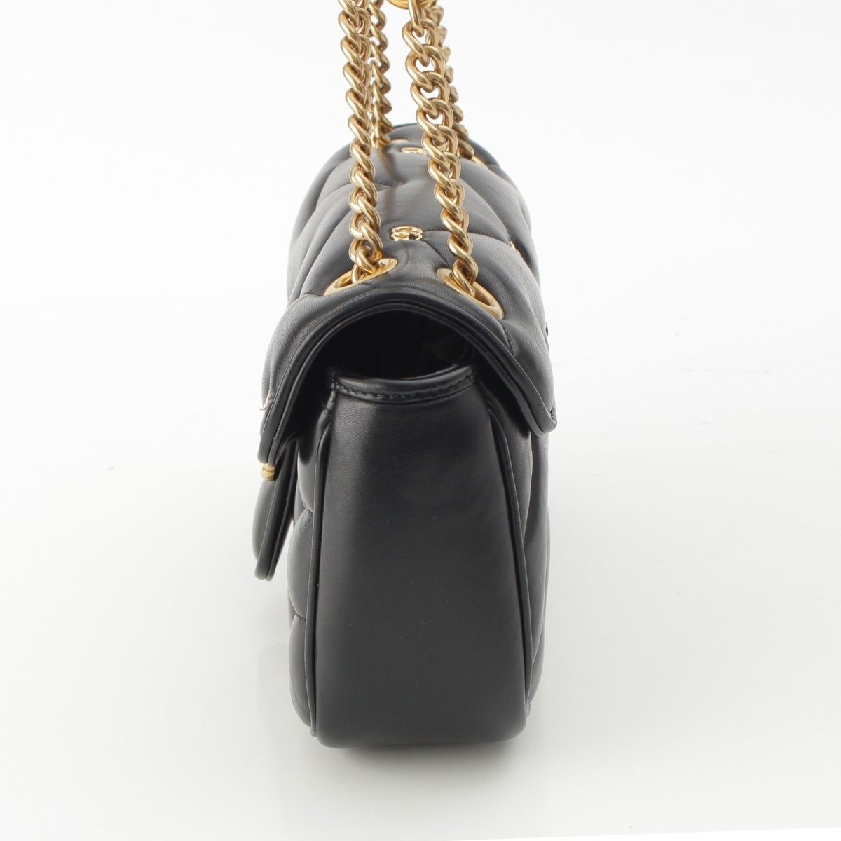 Gucci GG Marmont Leather Quilted Locking G Chain Shoulder Bag Black — view 3