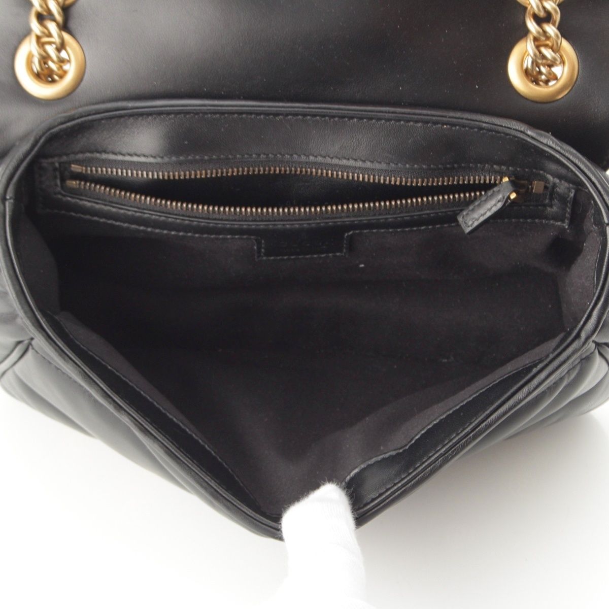 Gucci GG Marmont Leather Quilted Locking G Chain Shoulder Bag Black — view 6