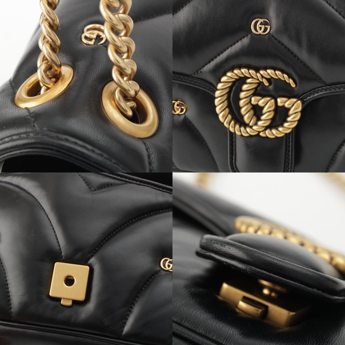 Gucci GG Marmont Leather Quilted Locking G Chain Shoulder Bag Black — view 8