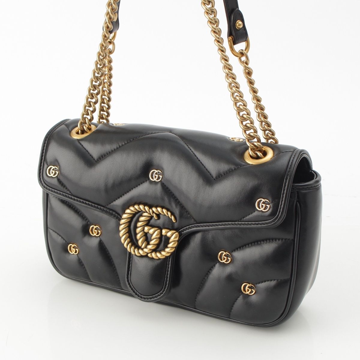 Gucci GG Marmont Leather Quilted Locking G Chain Shoulder Bag Black — view 2