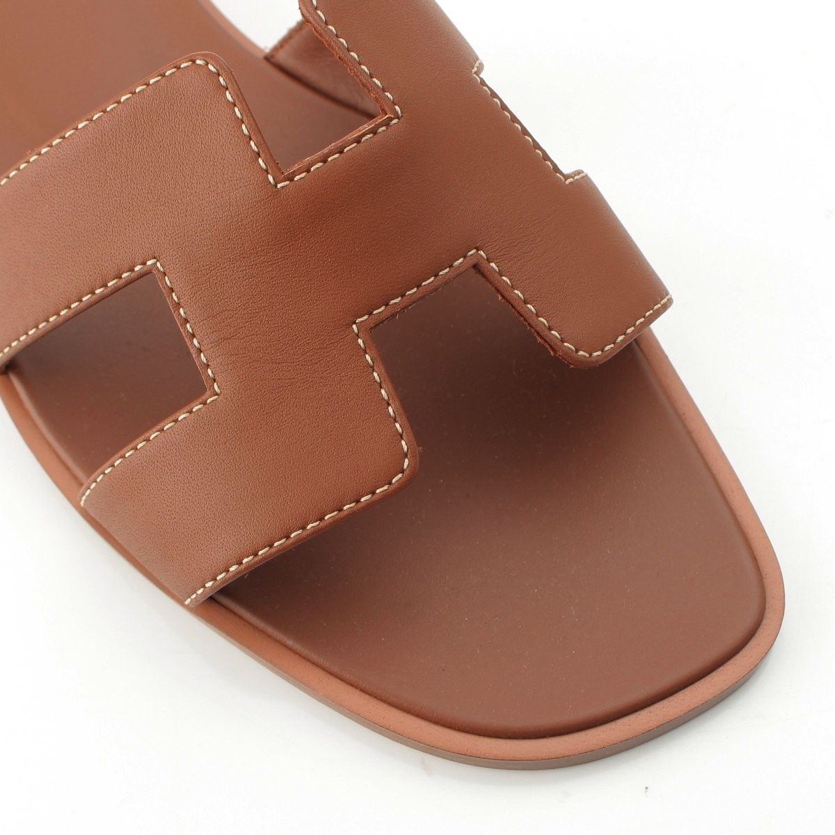 Hermes Oran Leather H Motif Flat Sandals Brown — view 6