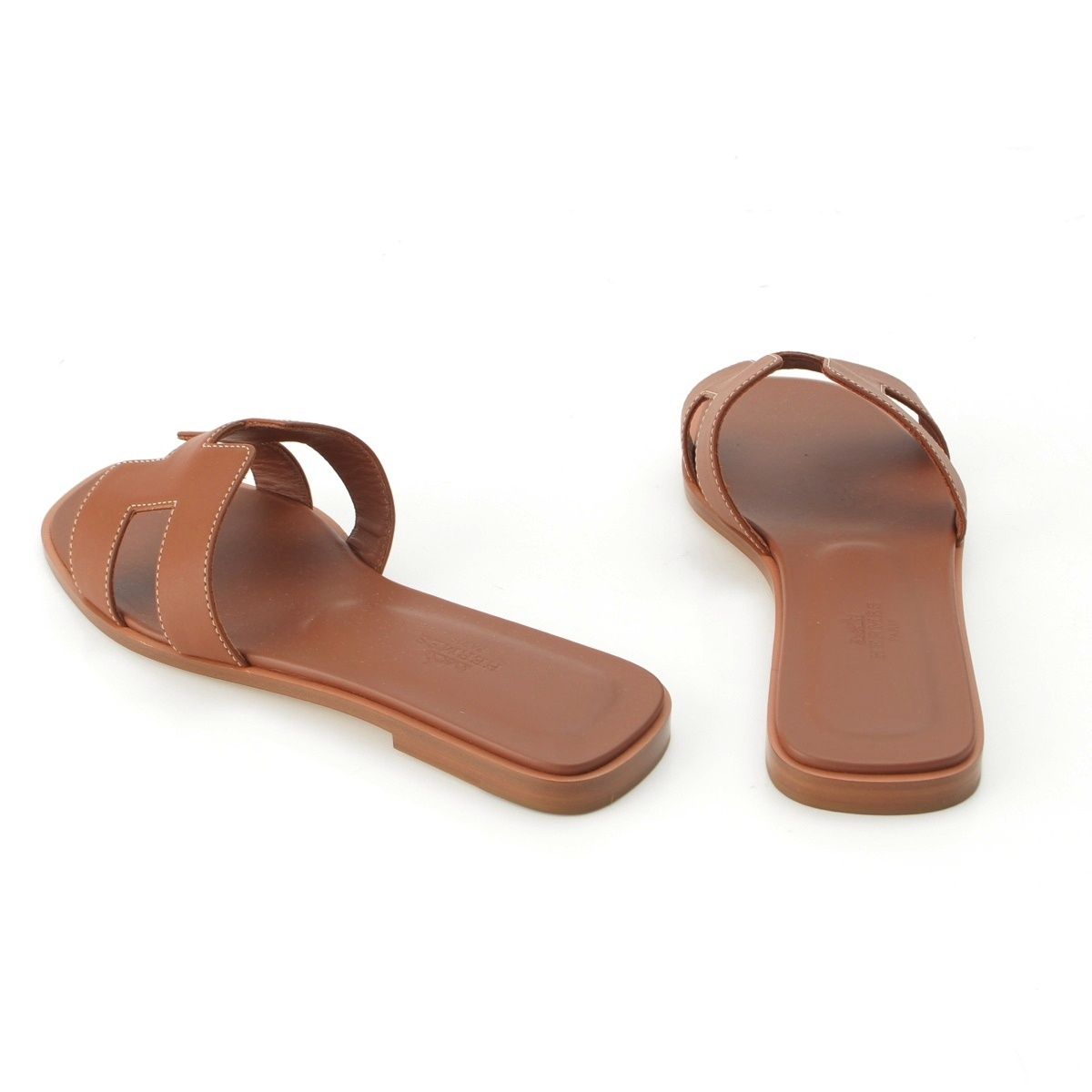 Hermes Oran Leather H Motif Flat Sandals Brown — view 4