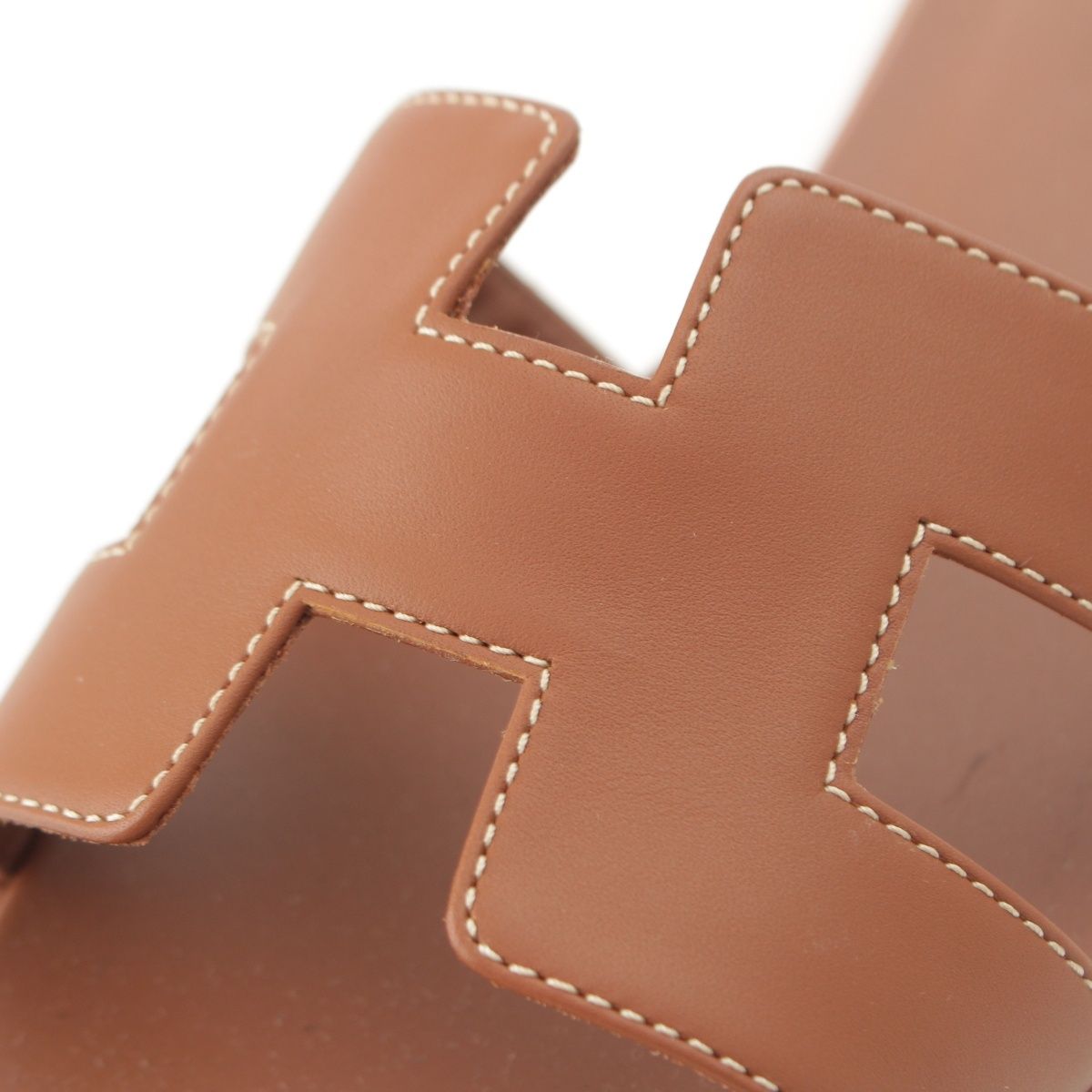 Hermes Oran Leather H Motif Flat Sandals Brown — view 8