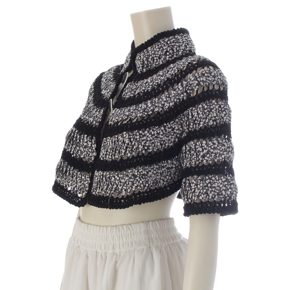 Chanel 09P Cotton Cape Bolero Poncho Jacket Black White 38 — view 2