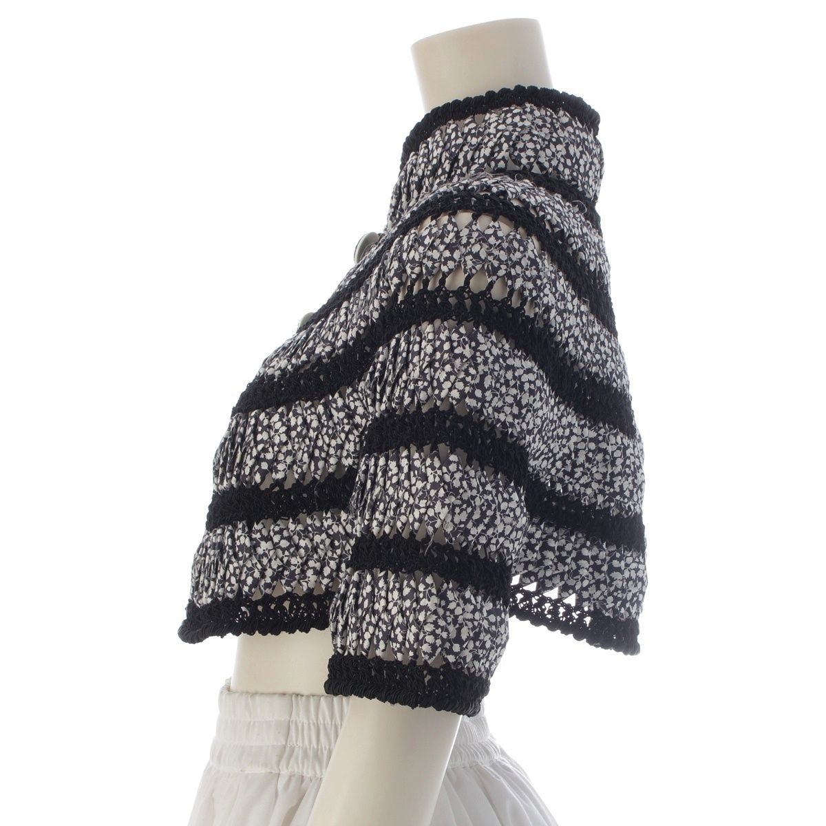 Chanel 09P Cotton Cape Bolero Poncho Jacket Black White 38 — view 3