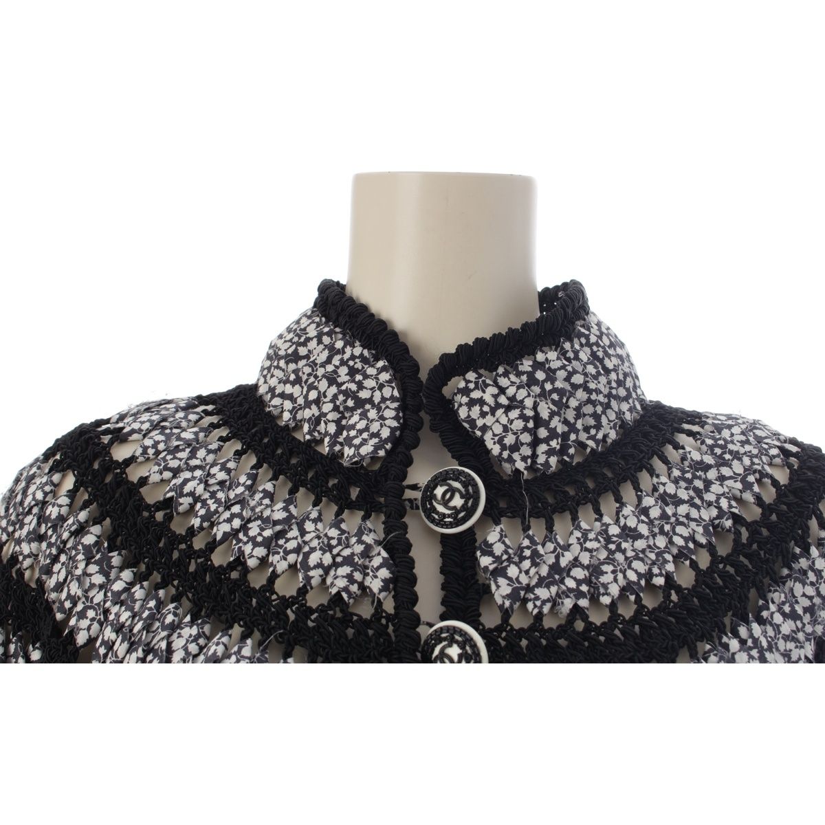 Chanel 09P Cotton Cape Bolero Poncho Jacket Black White 38 — view 5
