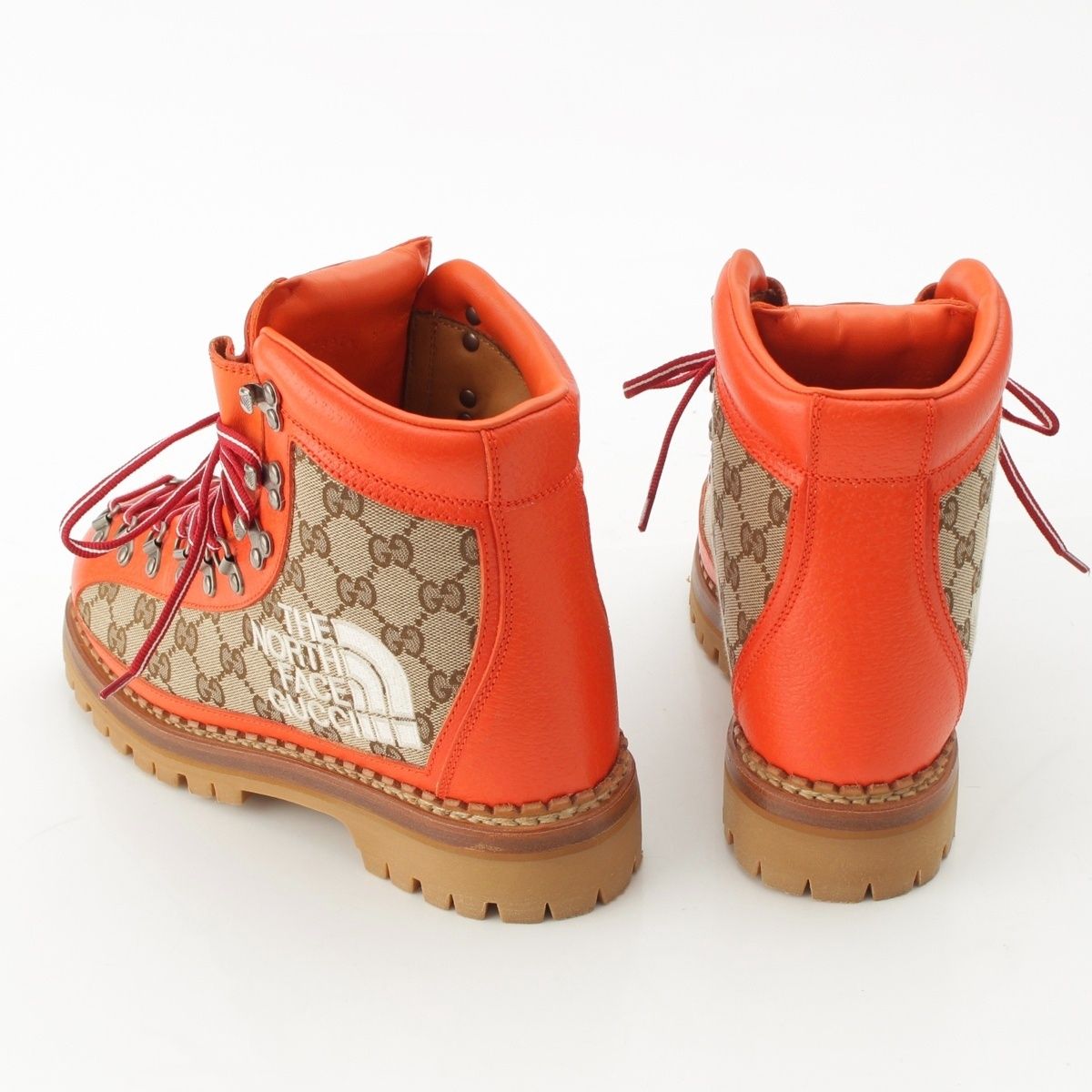 Gucci the North Face GG Canvas Leather Trekking Boots Orange — view 4