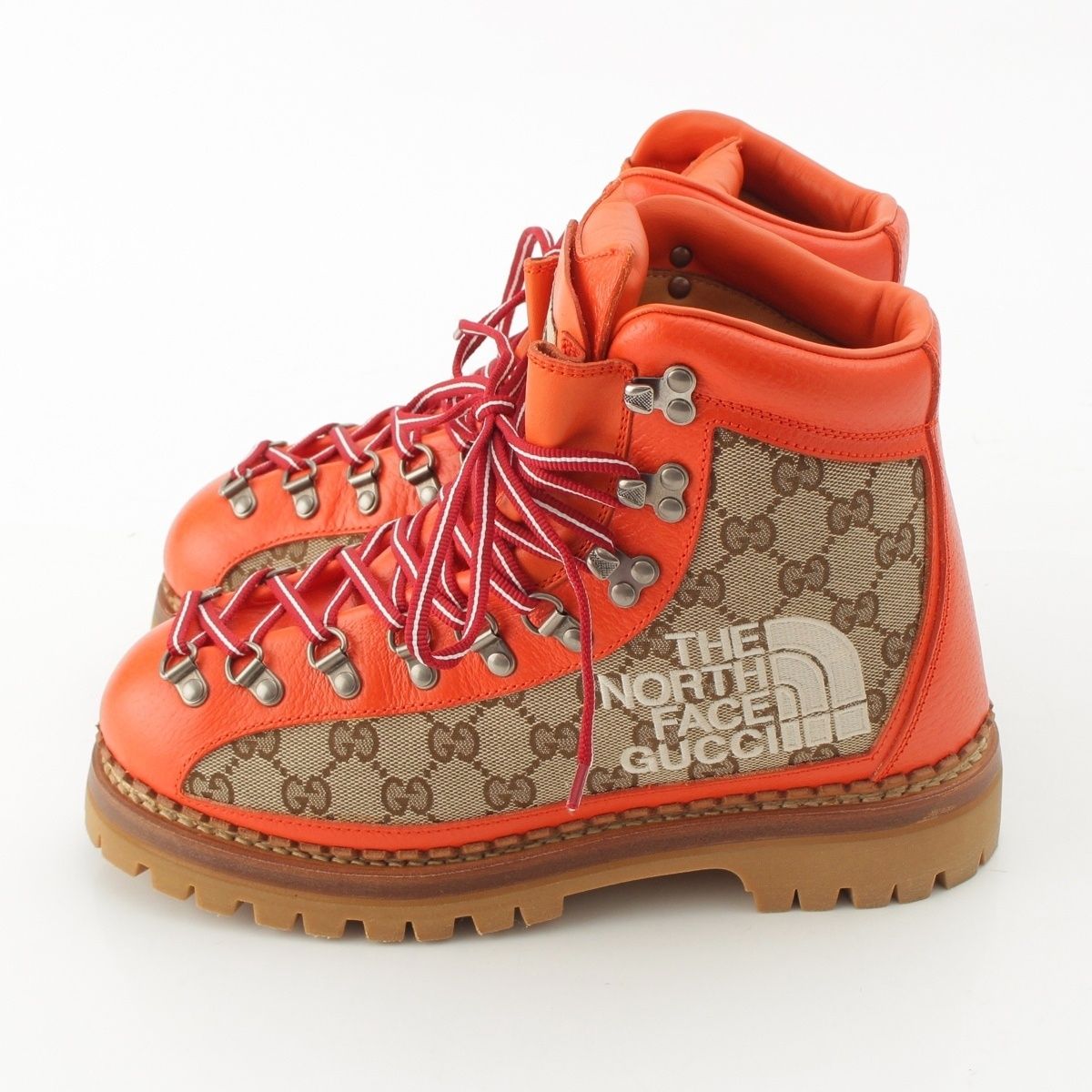 Gucci the North Face GG Canvas Leather Trekking Boots Orange — view 3