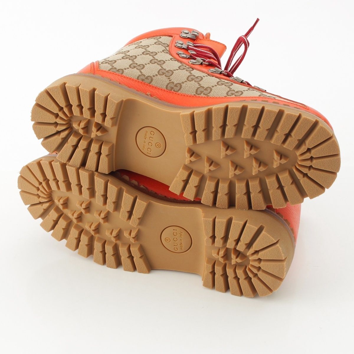 Gucci the North Face GG Canvas Leather Trekking Boots Orange — view 5
