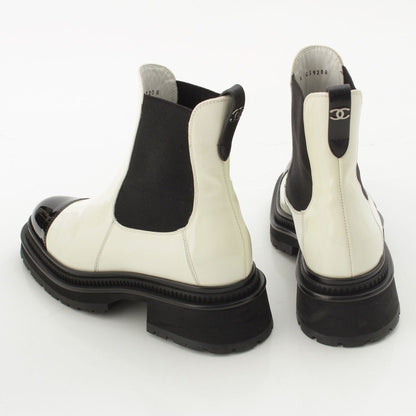 Chanel 22A Patent Leather CC Logo Side Gore Ankle Boots White 36C — view 4