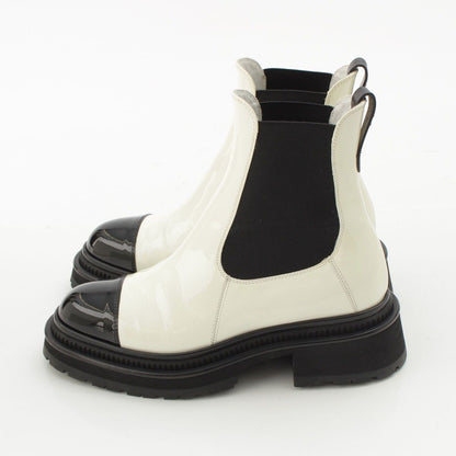 Chanel 22A Patent Leather CC Logo Side Gore Ankle Boots White 36C — view 3