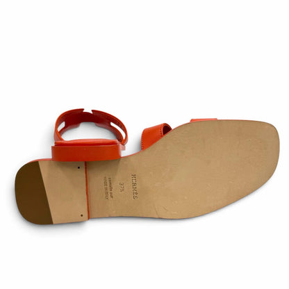 Hermes Oran H Design Leather Flat Sandals Orange — view 4