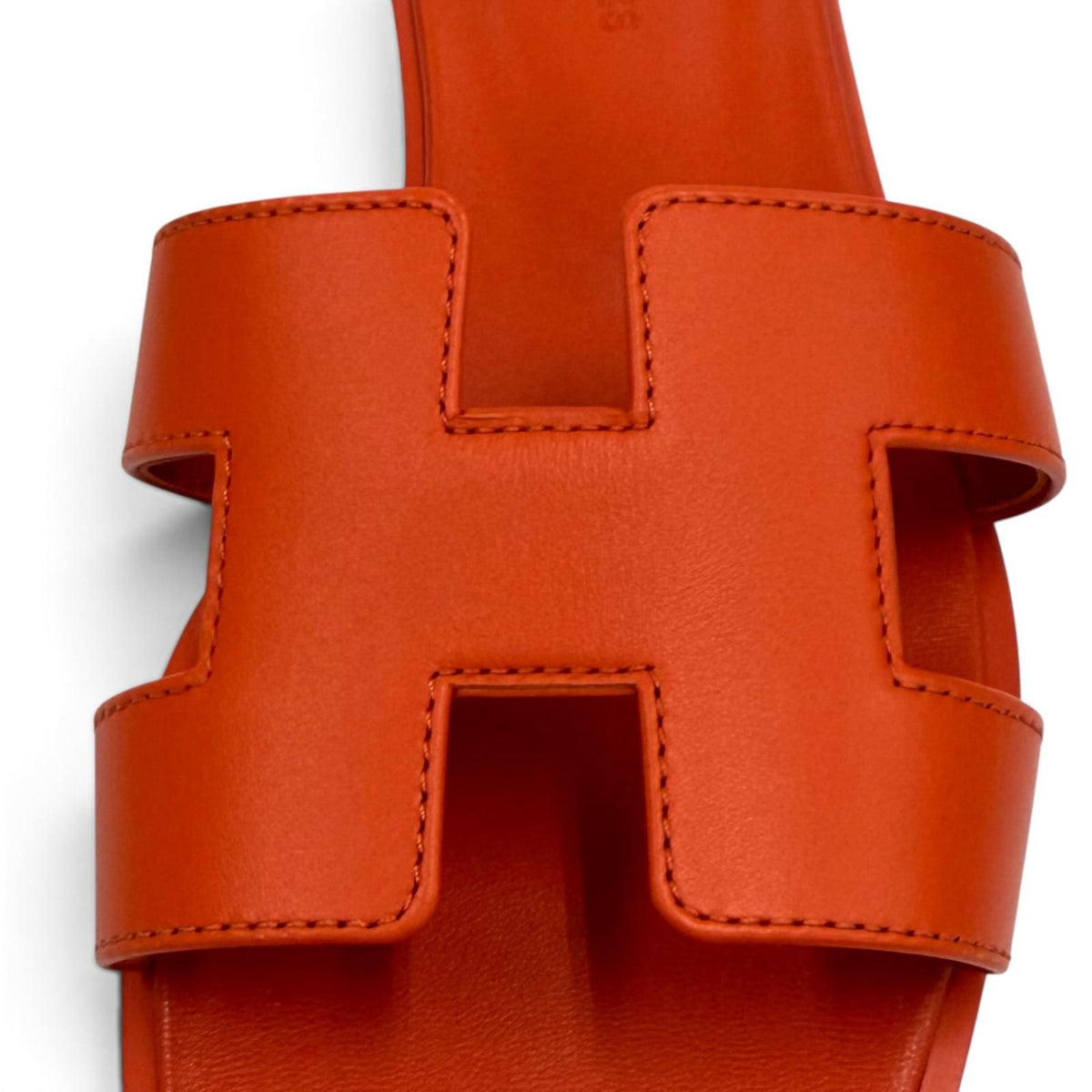 Hermes Oran H Design Leather Flat Sandals Orange — view 7
