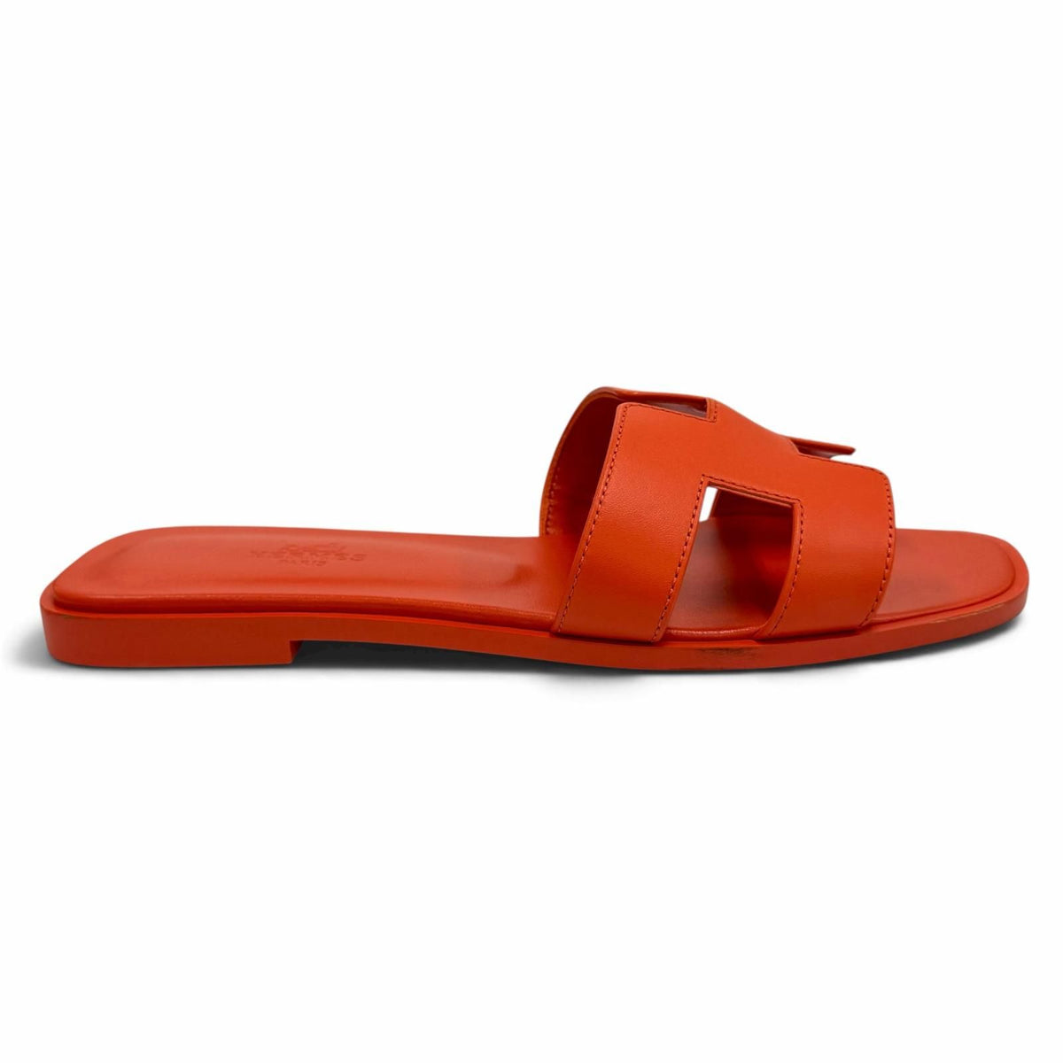 Hermes Oran H Design Leather Flat Sandals Orange — view 6