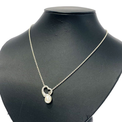 Tiffany & Co Silver Pearl Heart Lariat Necklace — view 4