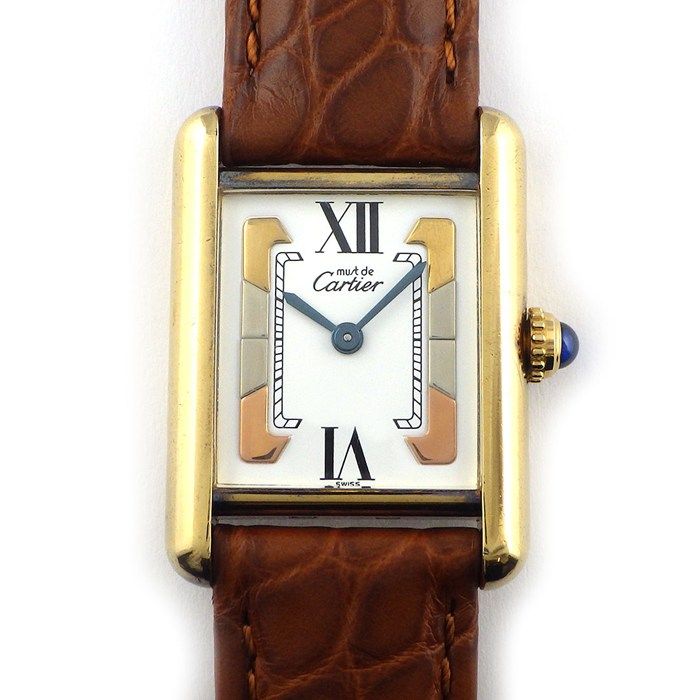 Cartier Watch Must Tank SM Vermeil Rectangular Trinity White Dial Roman Index