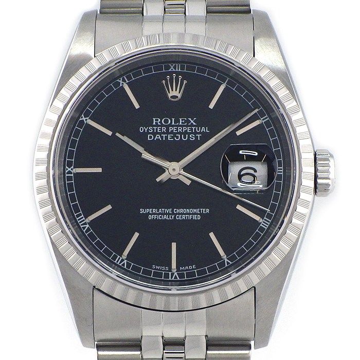 Rolex Watch Datejust Black Dial Date 18k White Gold SS Automatic