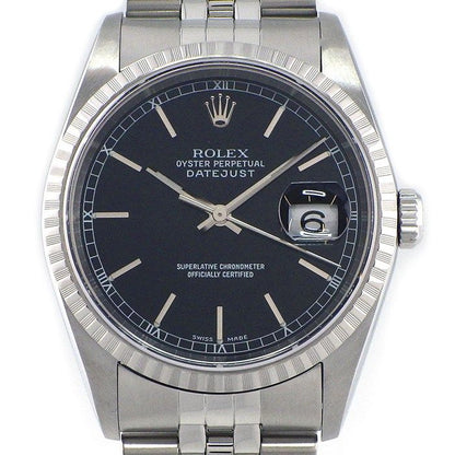 Rolex Watch Datejust Black Dial Date 18k White Gold SS Automatic