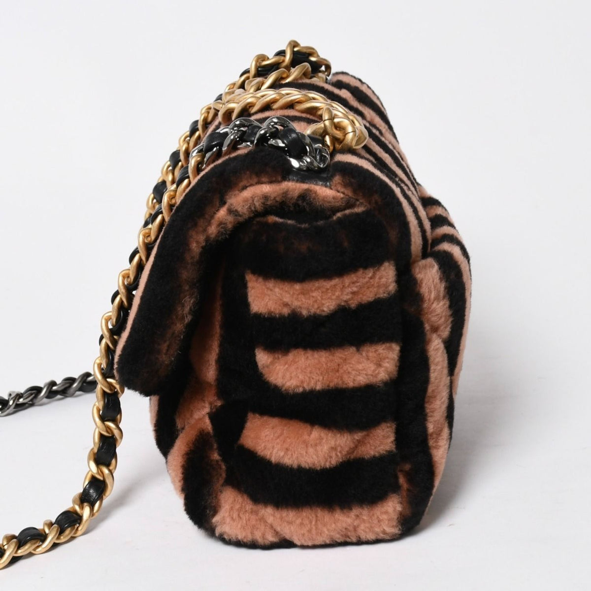 Chanel 19 Chain Bag CC Logo Stripe Shearling Fur Flap — view 4