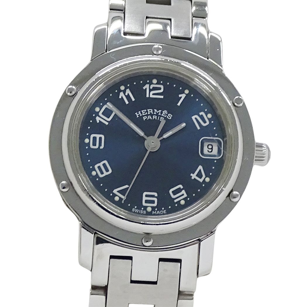 Hermes Watch Clipper Date Quartz Stainless Steel Silver Blue — view 2