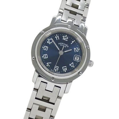 Hermes Watch Clipper Date Quartz Stainless Steel Silver Blue