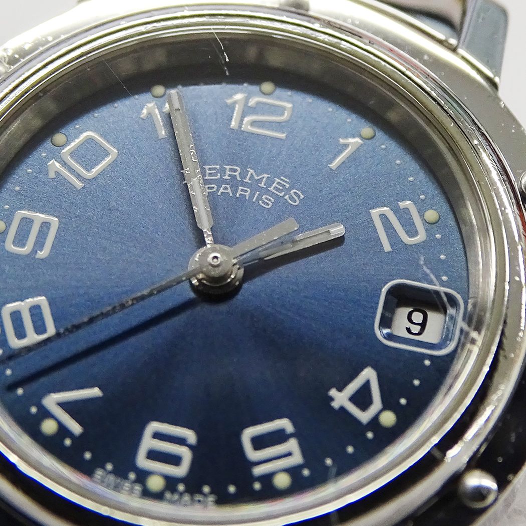 Hermes Watch Clipper Date Quartz Stainless Steel Silver Blue — view 6