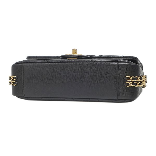 Chanel Shoulder Bag Quilted Chain Caviar Leather Black Gold Single Flap CC Logo — view 3