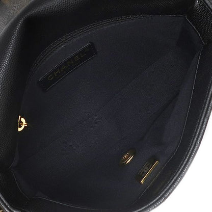 Chanel Shoulder Bag Quilted Chain Caviar Leather Black Gold Single Flap CC Logo — view 8