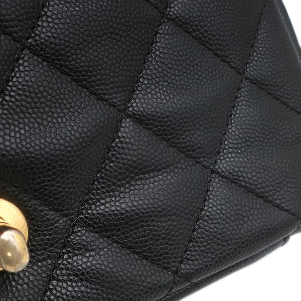 Chanel Shoulder Bag Quilted Chain Caviar Leather Black Gold Single Flap CC Logo — view 5