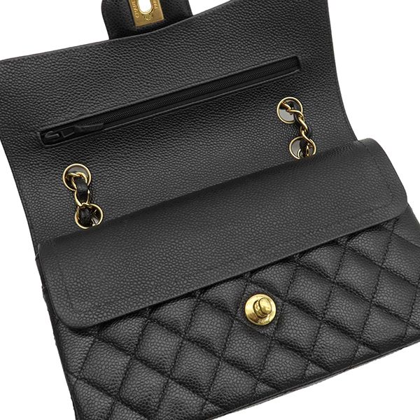 Chanel Shoulder Bag Quilted 23 Double Flap Caviar Leather Black Gold Chain 29 — view 8