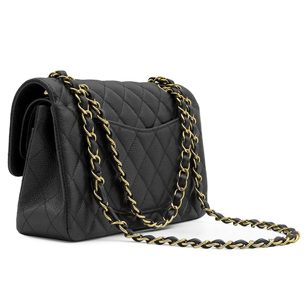 Chanel Shoulder Bag Quilted 23 Double Flap Caviar Leather Black Gold Chain 29 — view 2