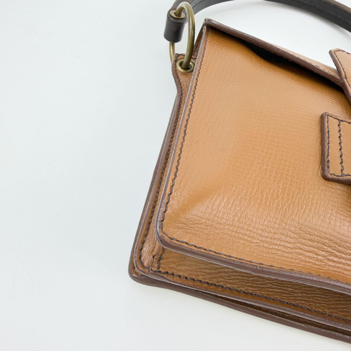 Miu Miu Square Buckle Shoulder Bag Leather Camel Brown Gold Vintage — view 7