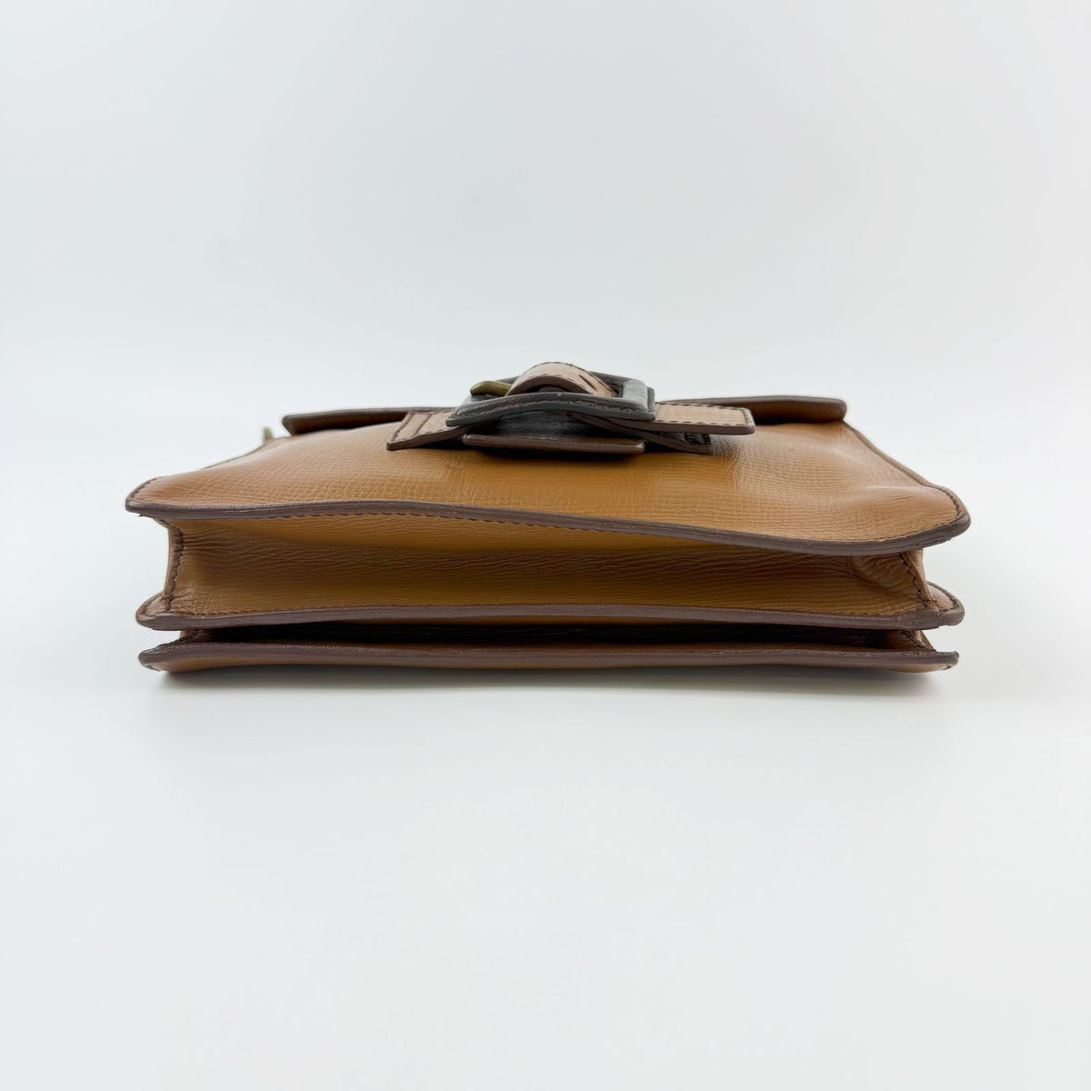 Miu Miu Square Buckle Shoulder Bag Leather Camel Brown Gold Vintage — view 6
