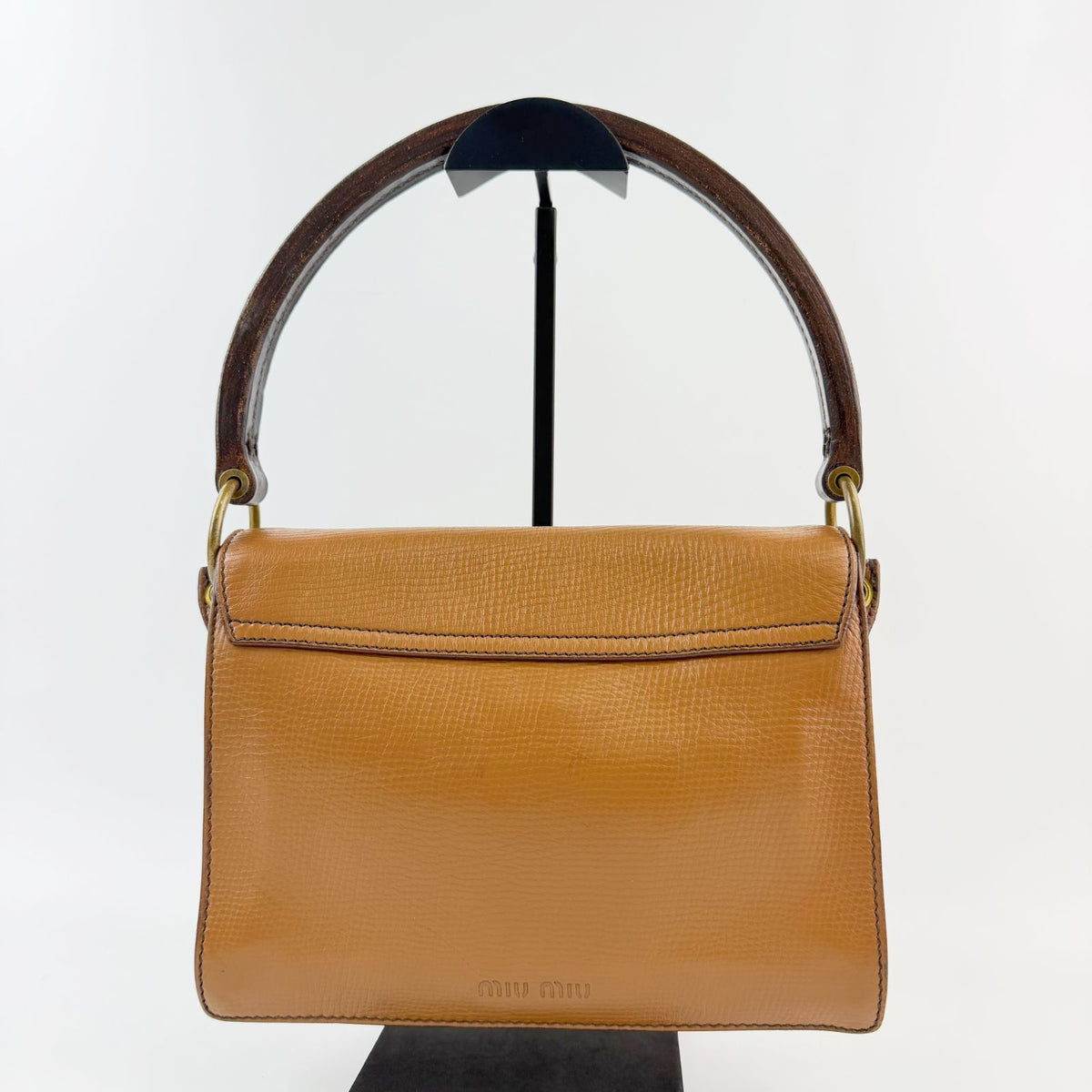 Miu Miu Square Buckle Shoulder Bag Leather Camel Brown Gold Vintage — view 3
