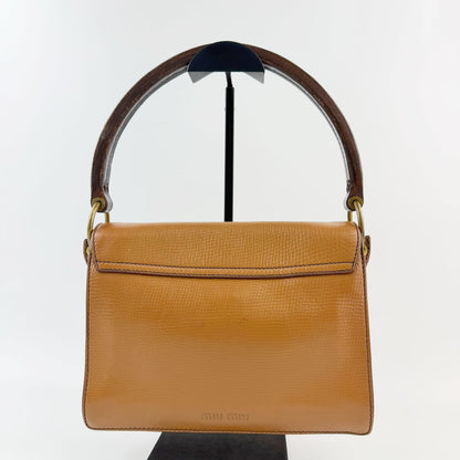 Miu Miu Square Buckle Shoulder Bag Leather Camel Brown Gold Vintage — view 3