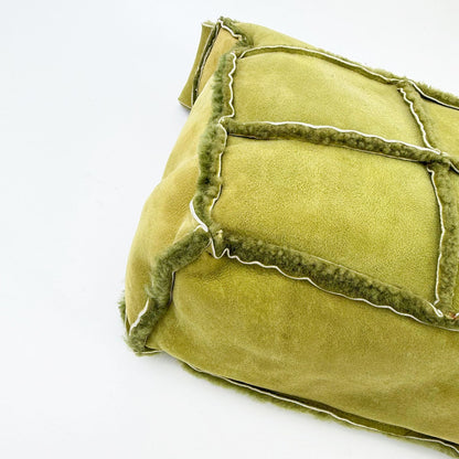 Chanel Patchwork Logo Shoulder Bag Shearling Suede Green Silver Seal Vintage — view 8