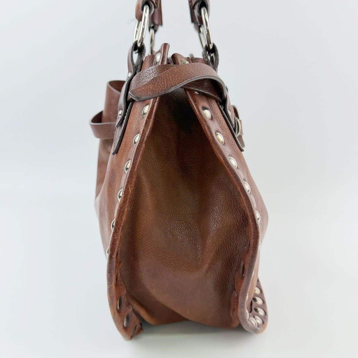 Miu Miu Studs Logo Shoulder Bag Leather Brown Silver Vintage — view 3