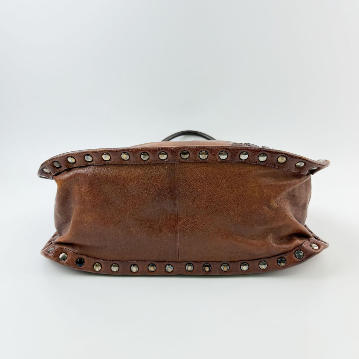 Miu Miu Studs Logo Shoulder Bag Leather Brown Silver Vintage — view 5