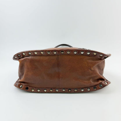 Miu Miu Studs Logo Shoulder Bag Leather Brown Silver Vintage — view 5