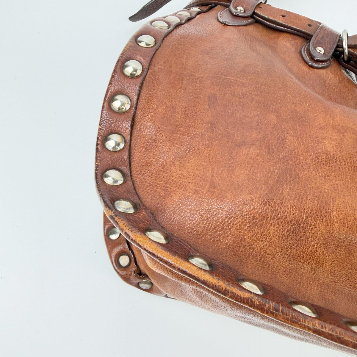 Miu Miu Studs Logo Shoulder Bag Leather Brown Silver Vintage — view 6