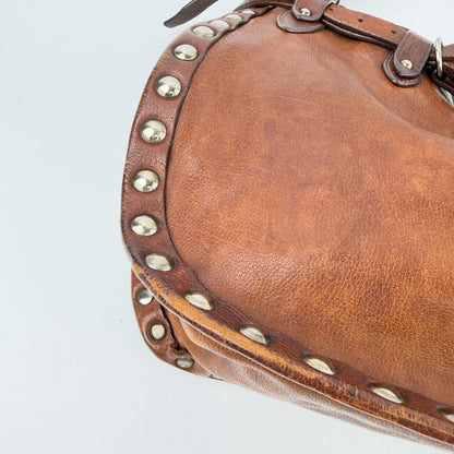 Miu Miu Studs Logo Shoulder Bag Leather Brown Silver Vintage — view 6