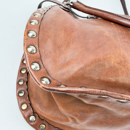 Miu Miu Studs Logo Shoulder Bag Leather Brown Silver Vintage — view 8