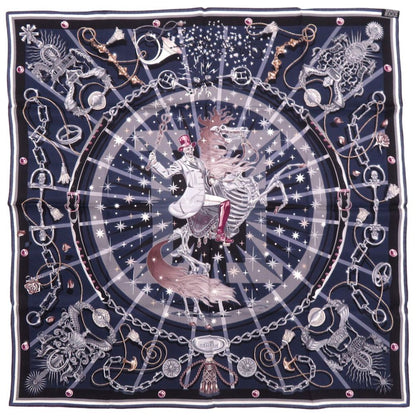 Hermes Carre 65 C'est la Fete Silk Navy Scarf — view 2