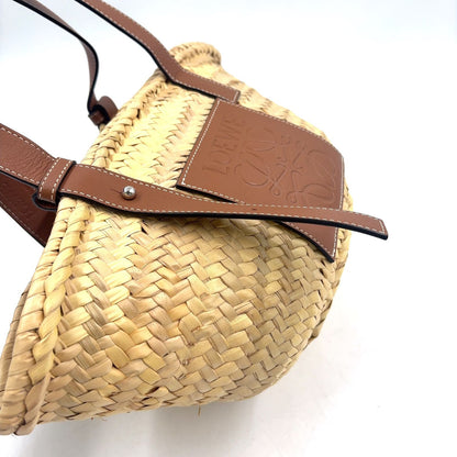 Loewe Anagram Bucket Handbag Leather Raffia Brown Beige Tote Silver — view 5