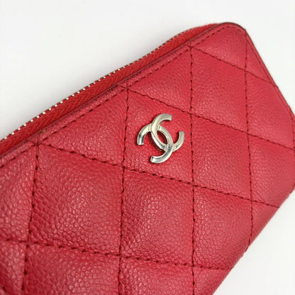 Chanel Quilted Zip Coin Purse Caviar Leather Red Mini Wallet Silver — view 7