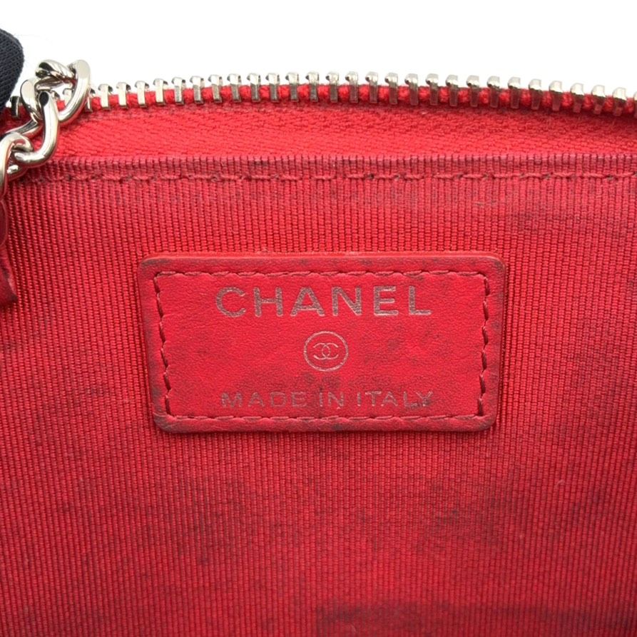 Chanel Quilted Zip Coin Purse Caviar Leather Red Mini Wallet Silver — view 4
