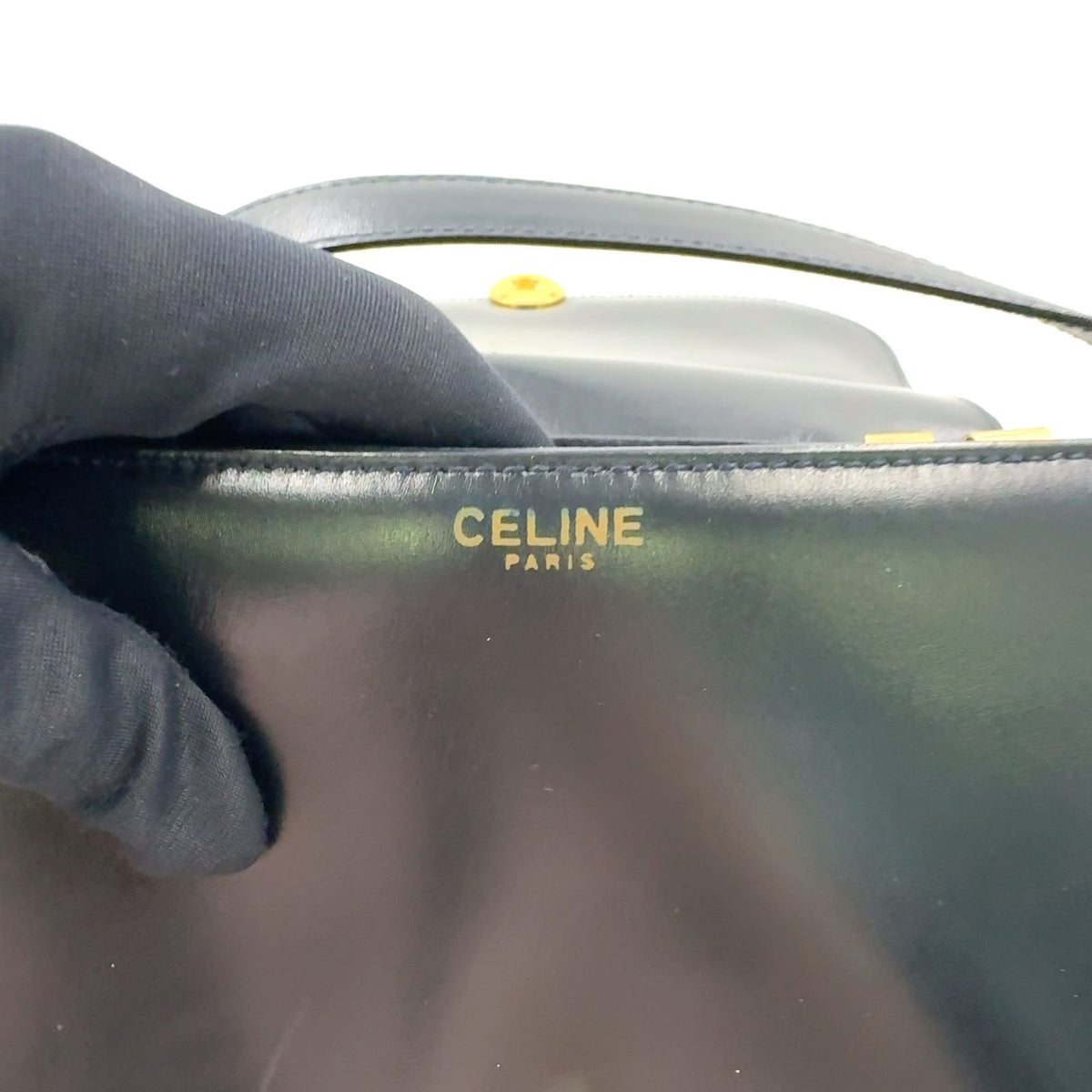 Celine Vintage Leather Black Shoulder Bag Gold — view 4