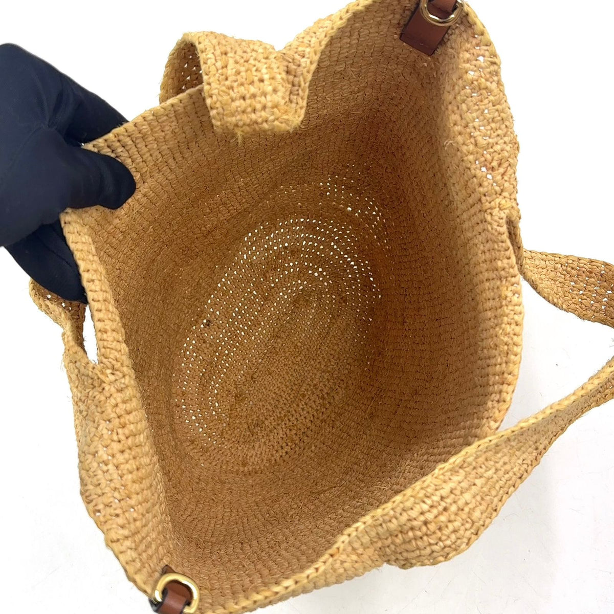 Loewe Slit Shoulder Strap Included Leather Raffia Beige Handbag Gold — view 3