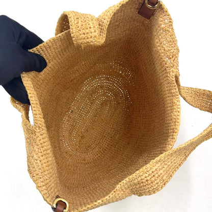 Loewe Slit Shoulder Strap Included Leather Raffia Beige Handbag Gold — view 3