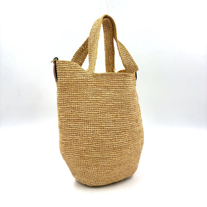 Loewe Slit Shoulder Strap Included Leather Raffia Beige Handbag Gold — view 2